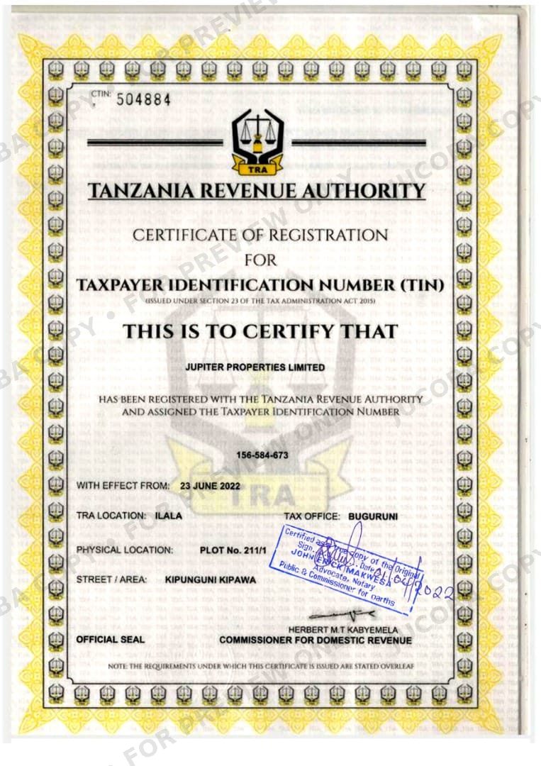 TIN Certificate preview